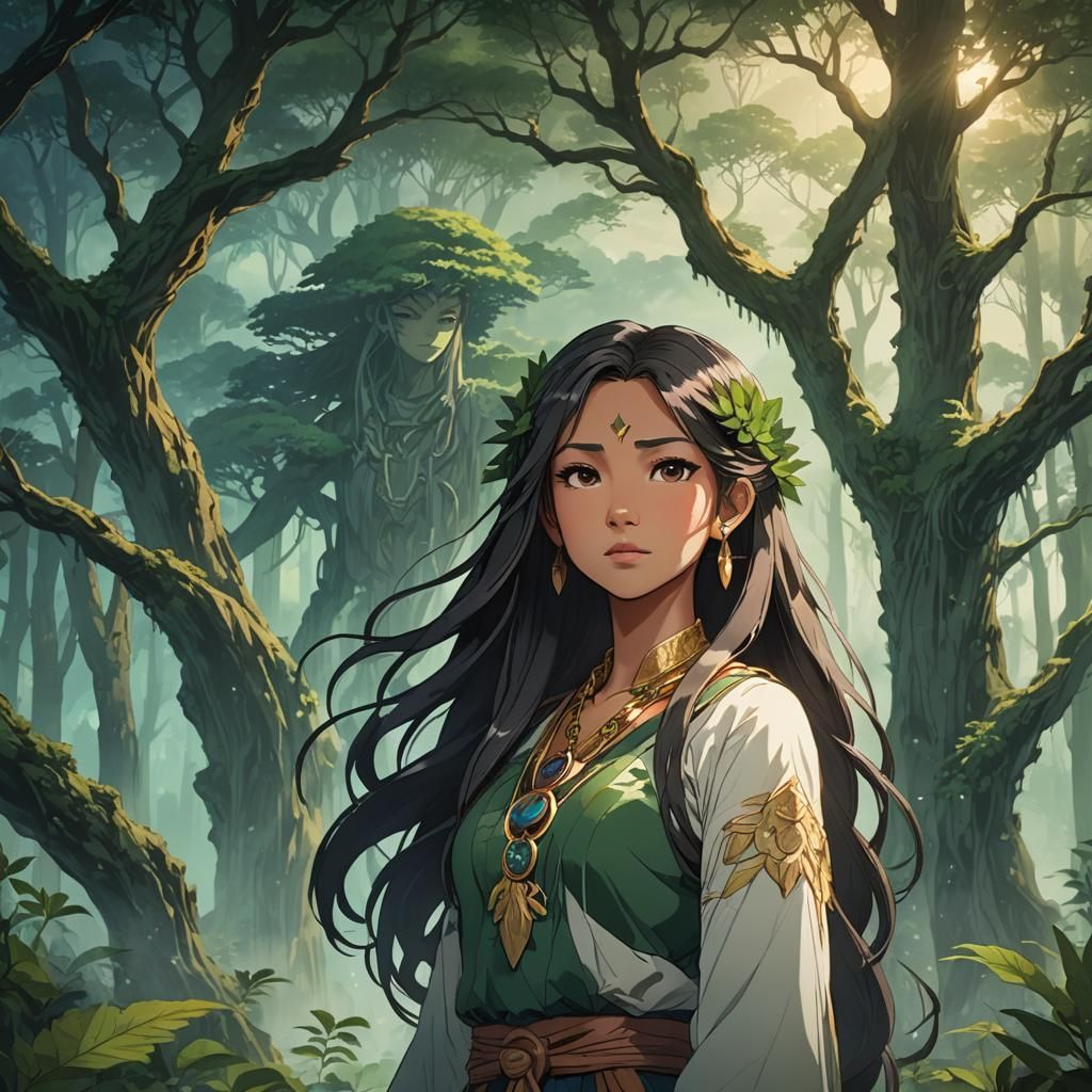 Filipina Goddess in Anime Style Forest