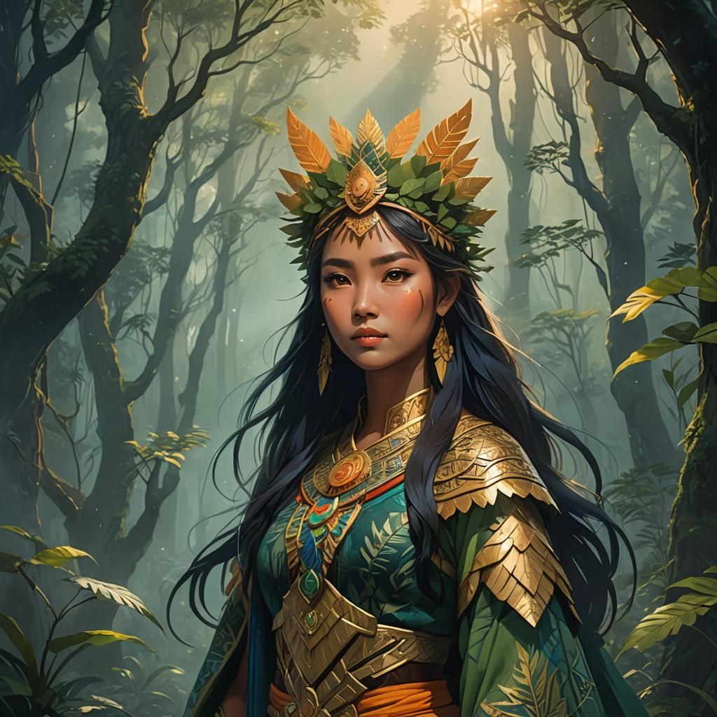 Filipina Forest Goddess Anime Portrait in Dense Woods