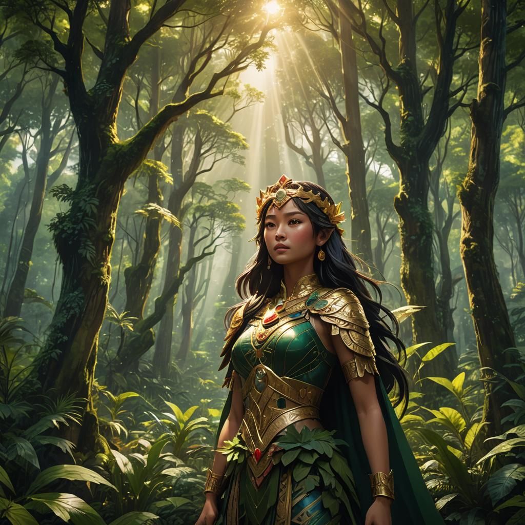 Filipina Goddess in Lush Forest, Anime Style