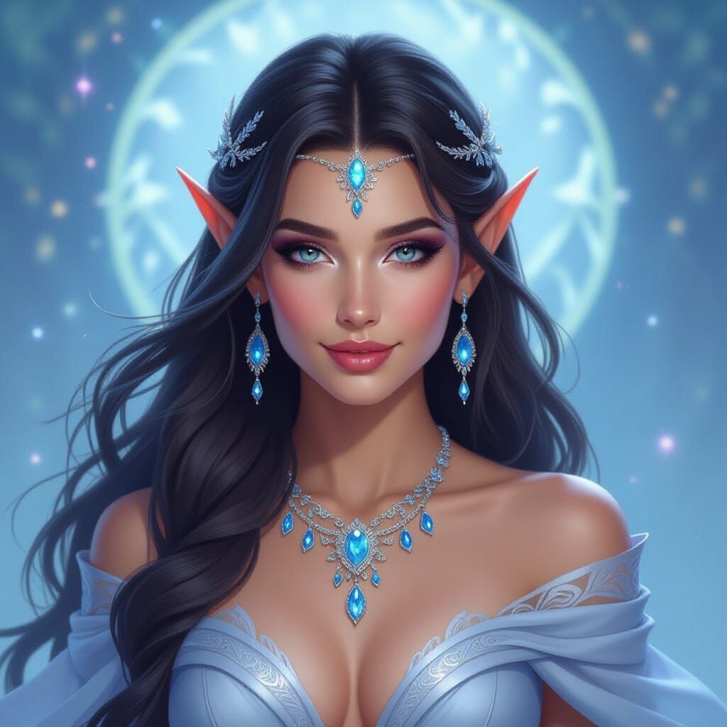 Powerful Elf Woman with Celestial Energy