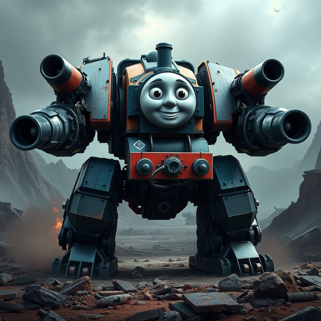 Cyberpunk Space Marine Dreadnought with Whimsical Thomas the...