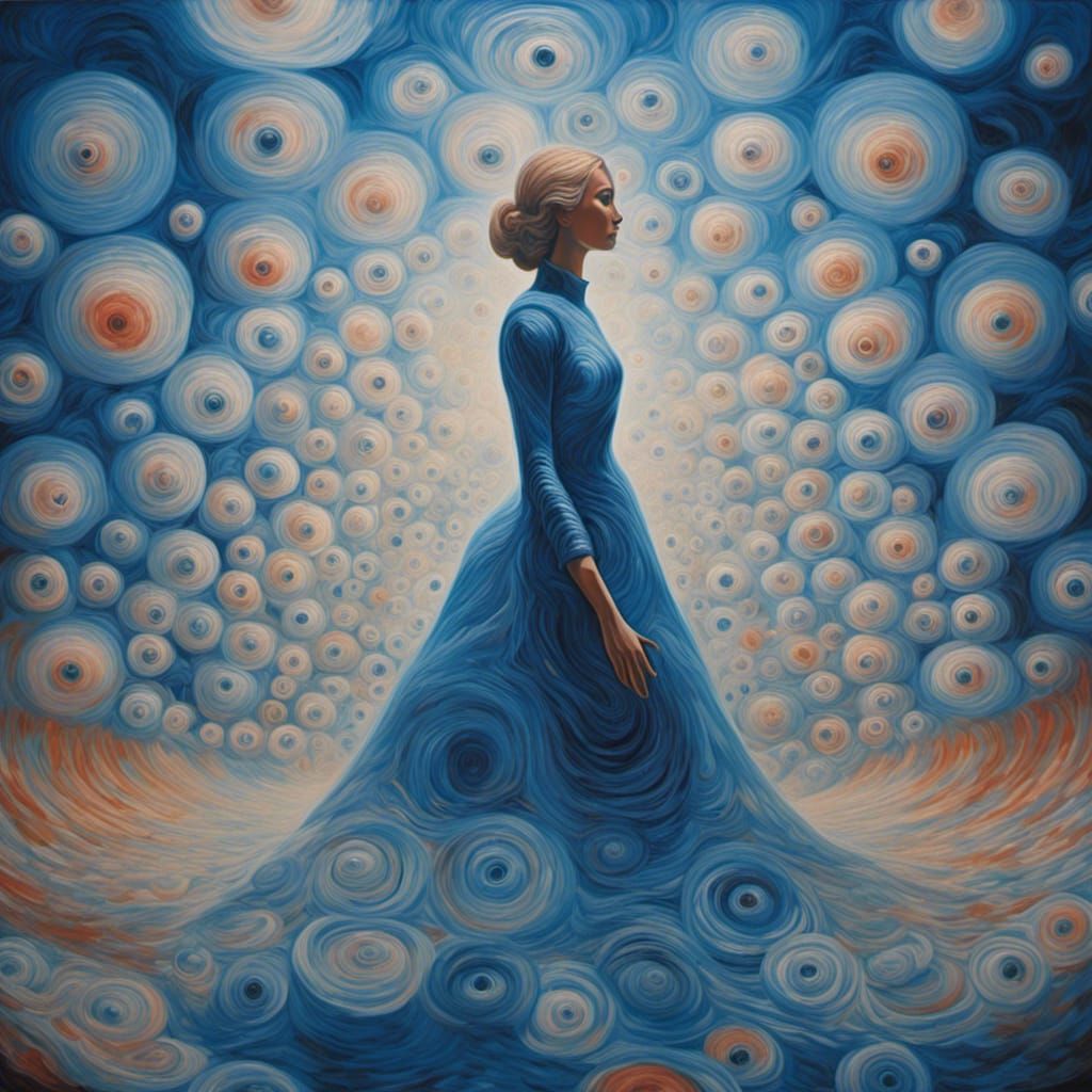 Surreal Holographic Echoes of Women in Electric Blue