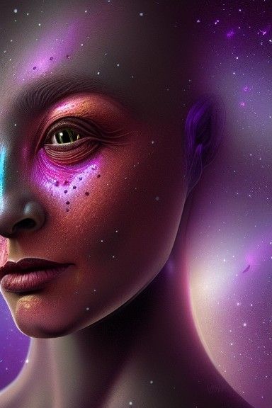 Galaxy Skinned Alien Woman Portrait: Detailed Matte Painting