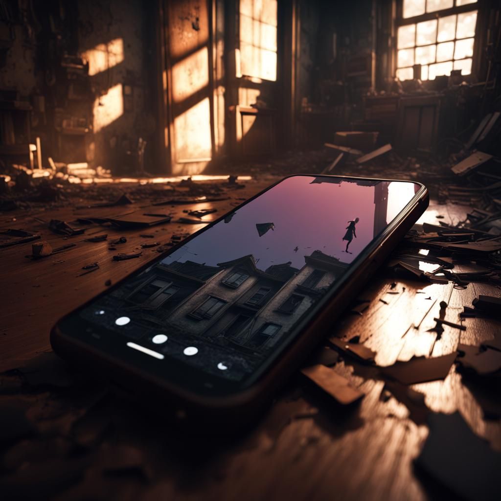 Girl's Shadow on Smartphone in Abandoned House