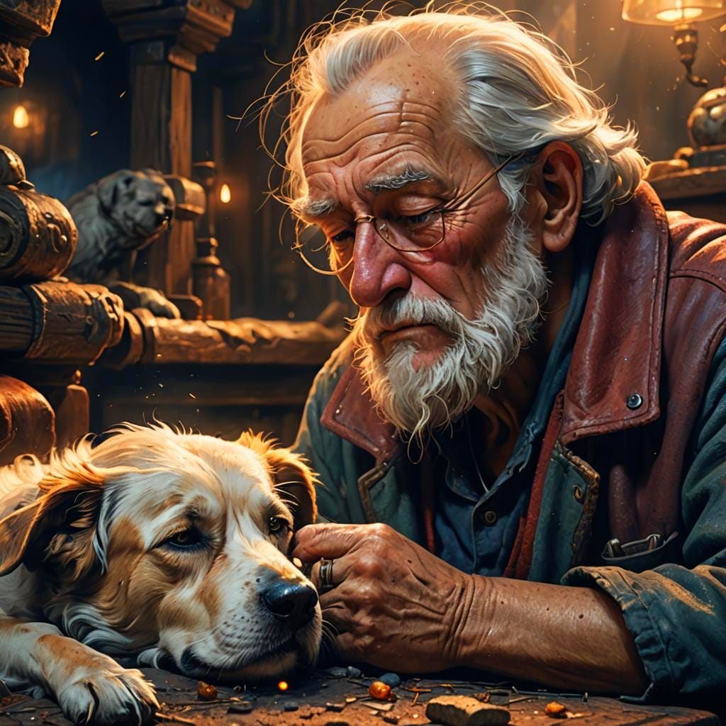 Affectionate Dog Licks Old Man: Concept Art