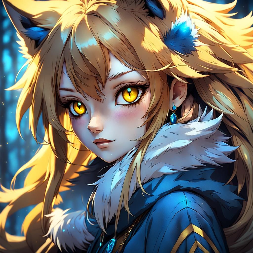 Anime Girl with Wolf Features in Fantasy Art