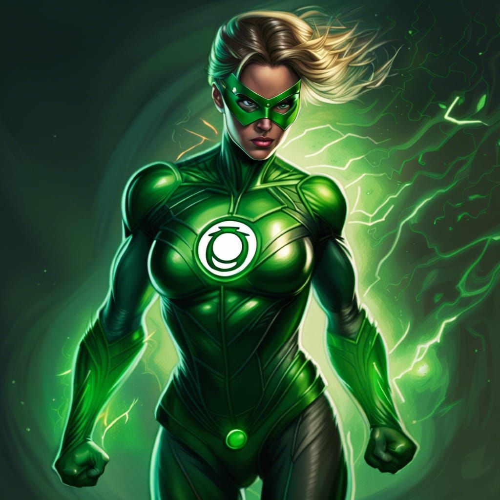 Female Green Lantern Superhero in Comic Art Style