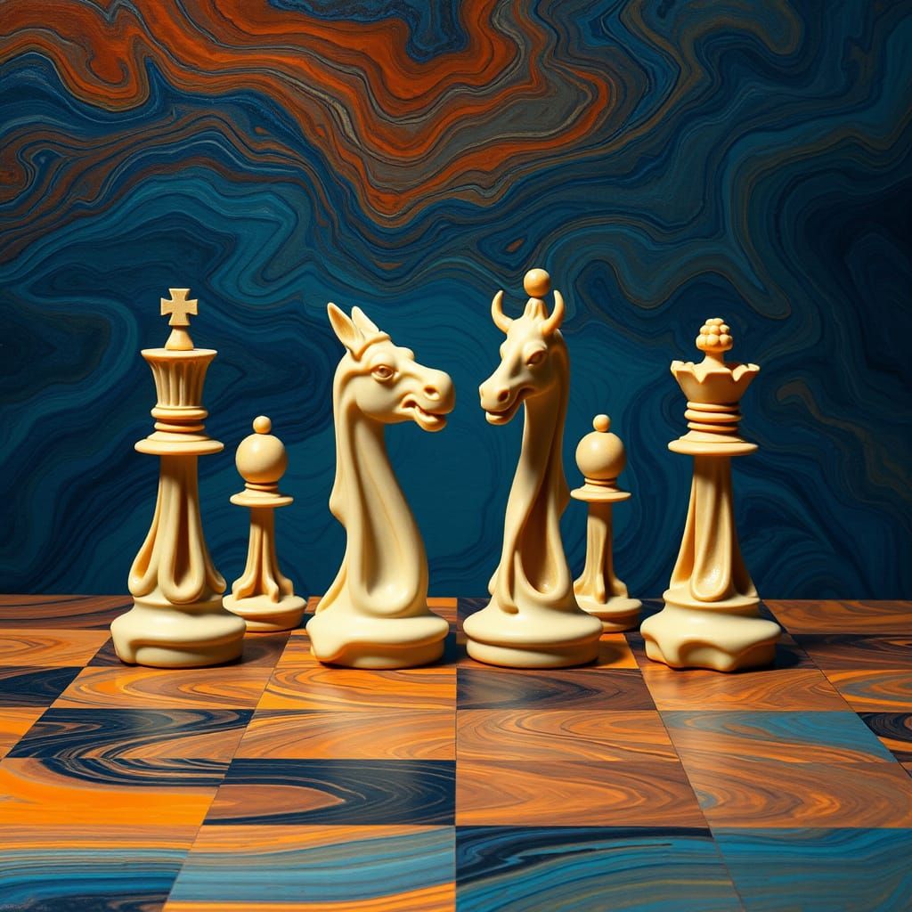 Surreal Chess Set in Abstract Expressionist Style