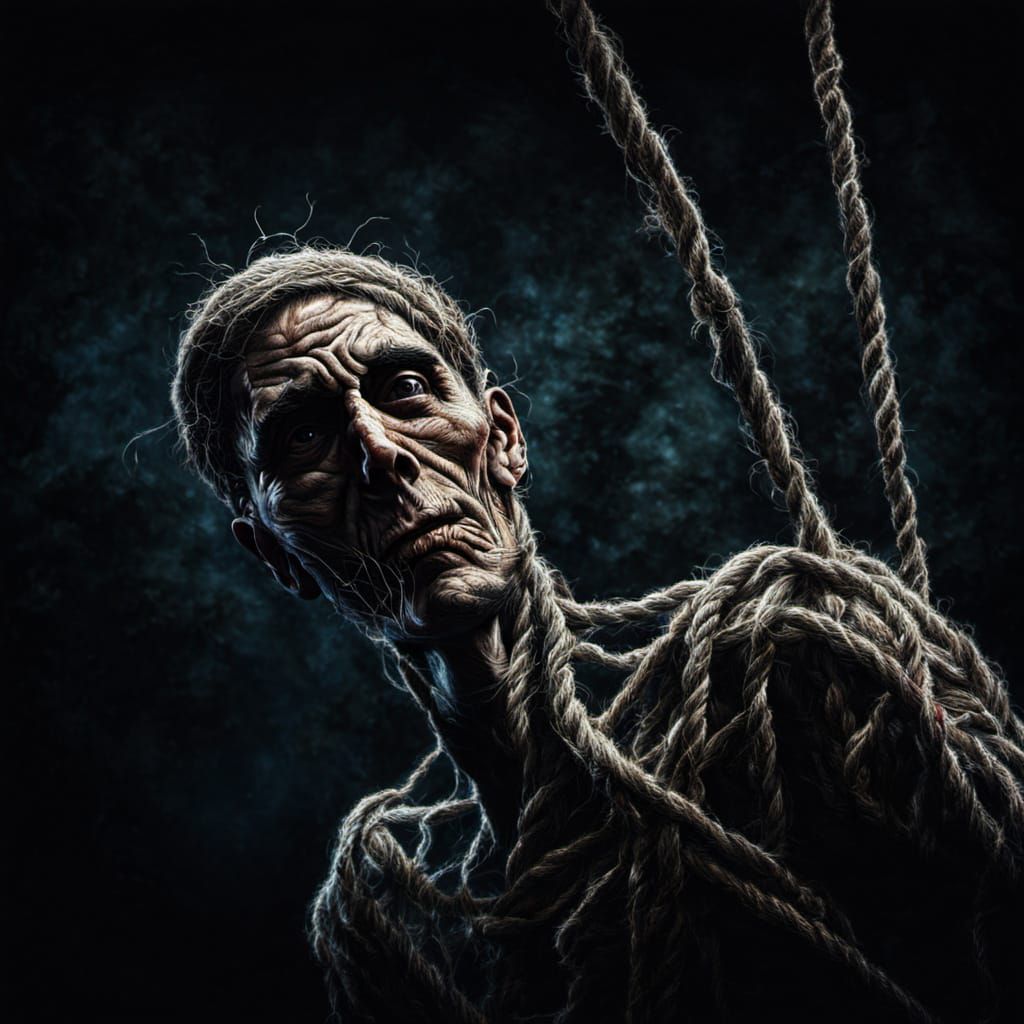 Eerie Surrealism: Person Hanging in Moody Oil Painting