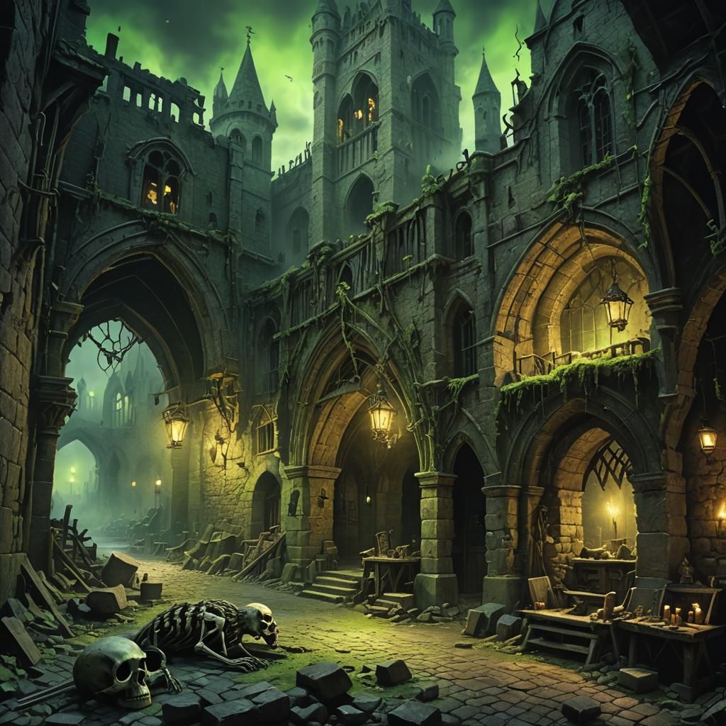 Ruined Medieval City in Dark Fantasy Art
