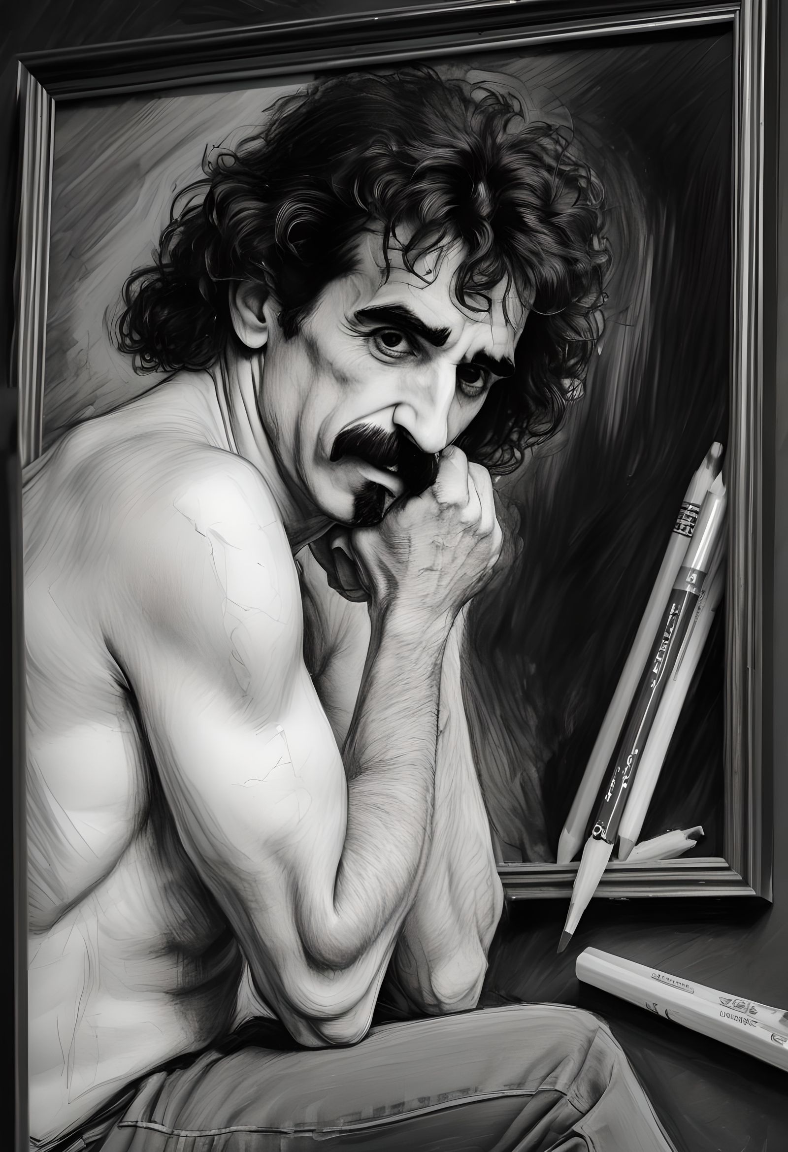 Detailed Pencil Sketch of Man Under Painting