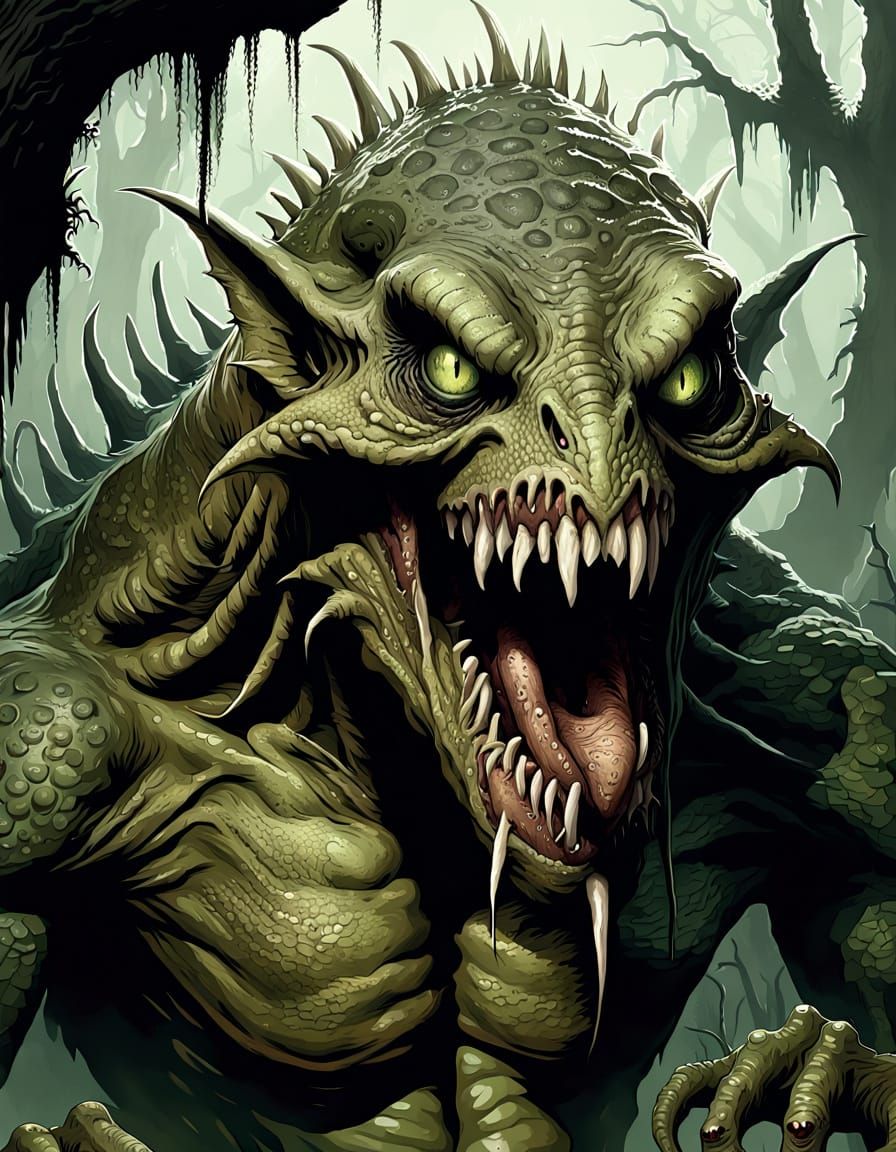 Ugly Snollygoster Personified in Dark Fantasy Swamp