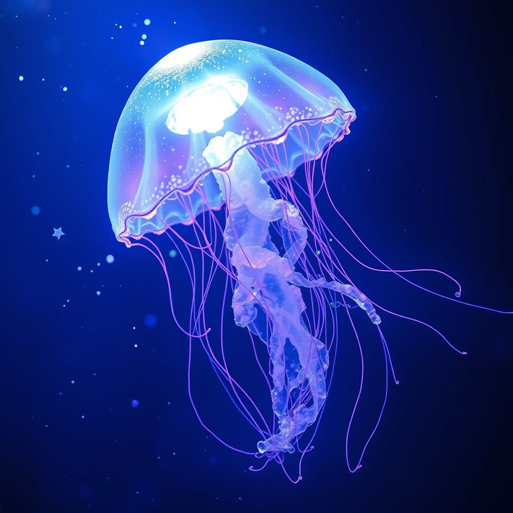 Glowing Jellyfish Dances in Neon Waters