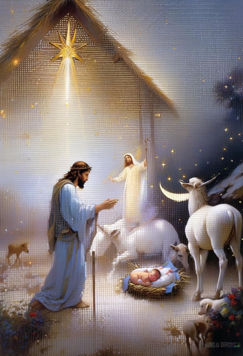 Nativity Scene: Stylized Art of Jesus' Birth