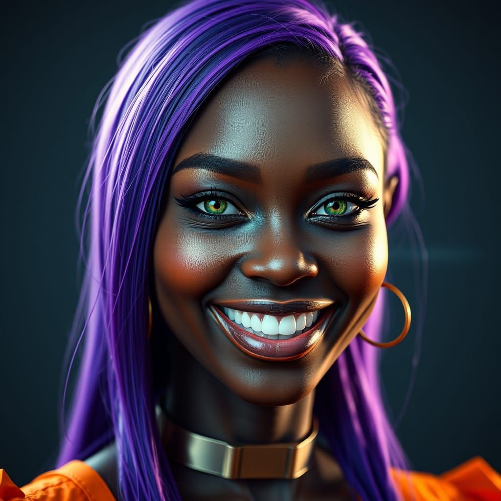 Striking Portrait of Woman with Purple Hair in 8K
