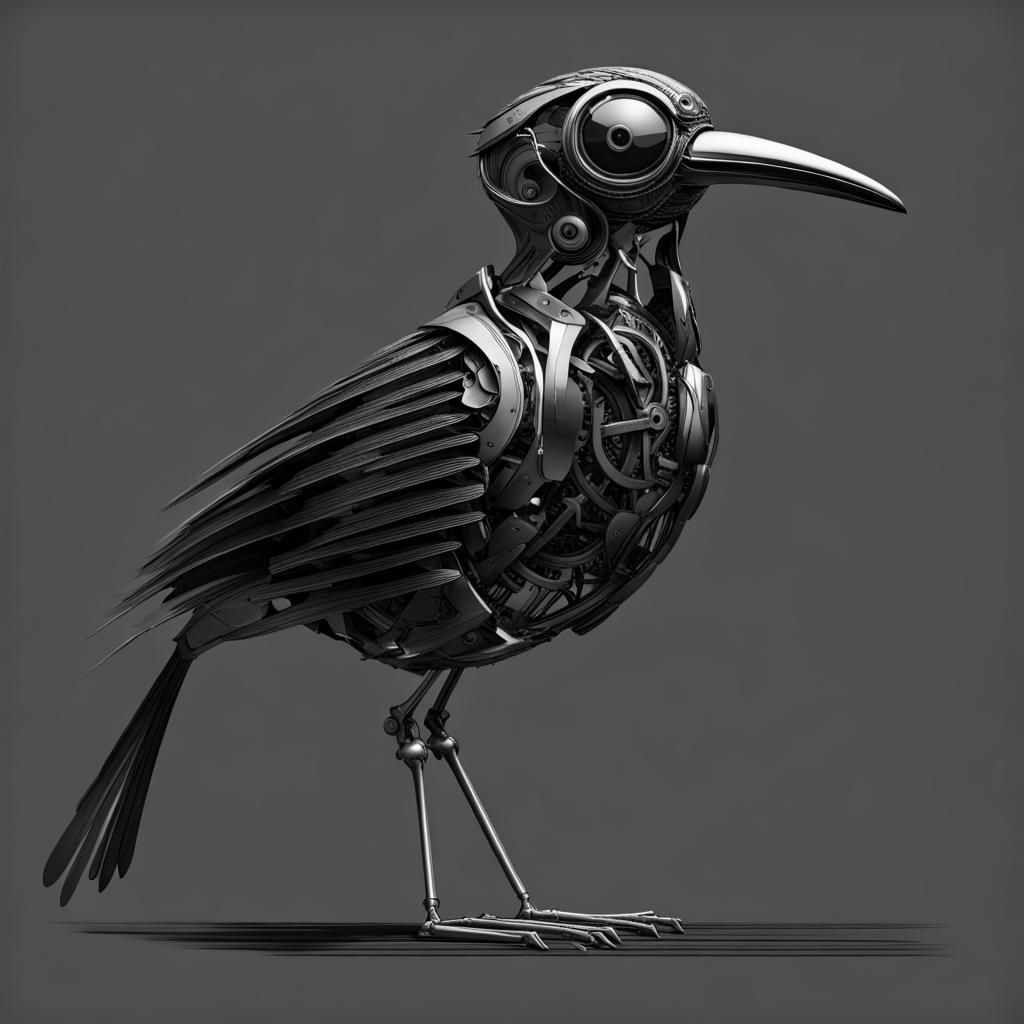 Mechanical Bird on Black Background