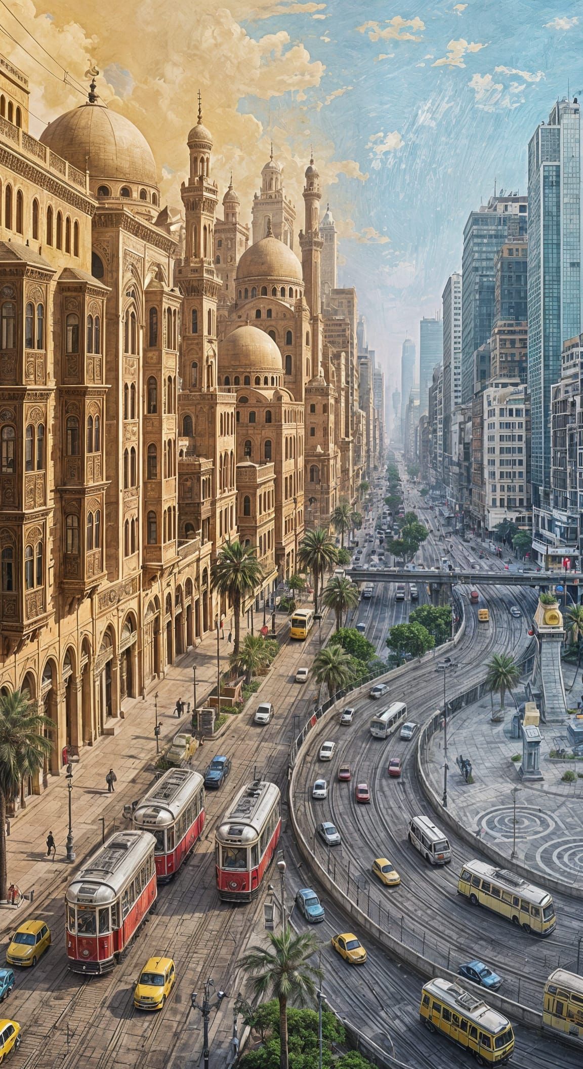 Cairo: A Bird's-Eye View Oil Painting in Two Eras