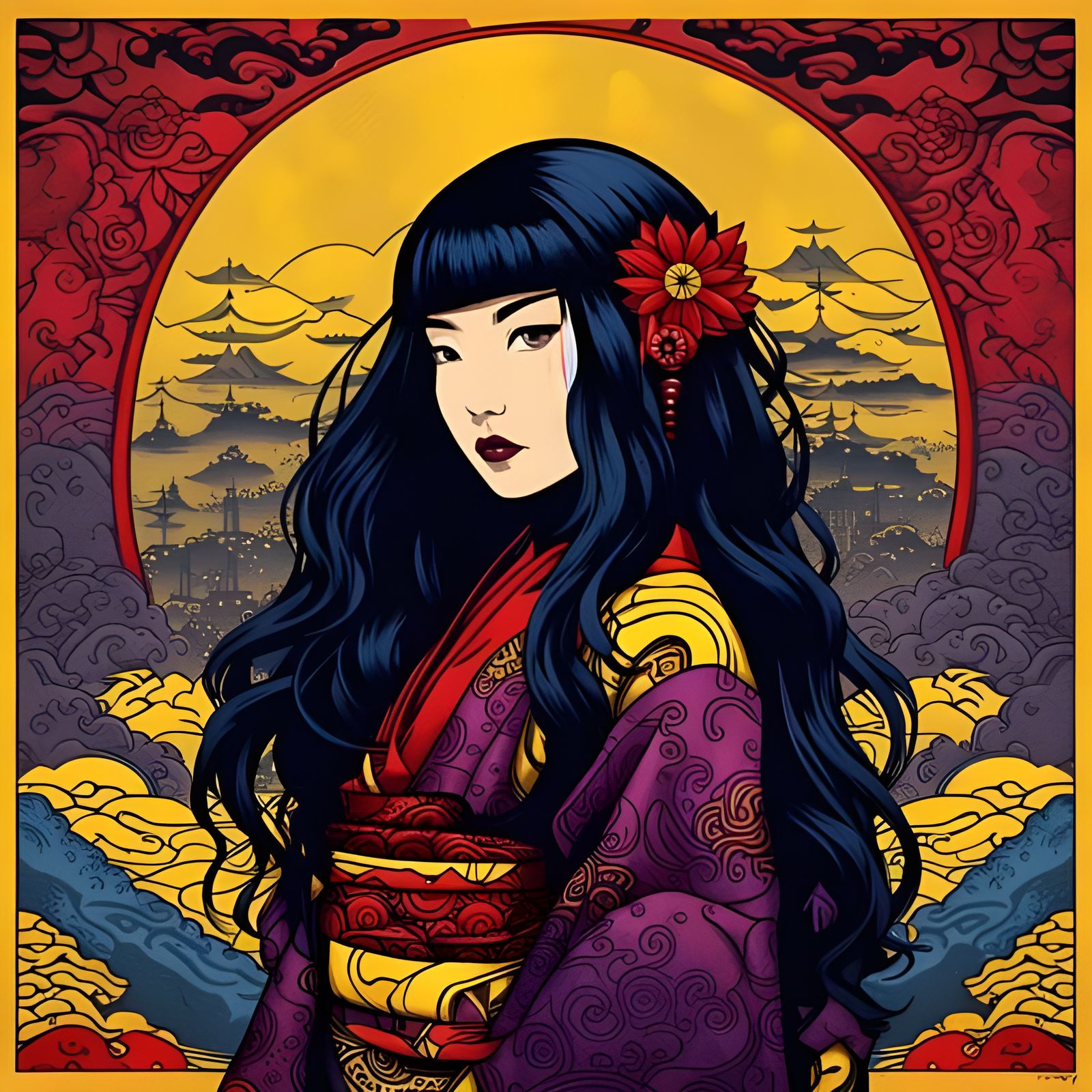 Beautiful Ainu Girl in Fashion Pop Art Style
