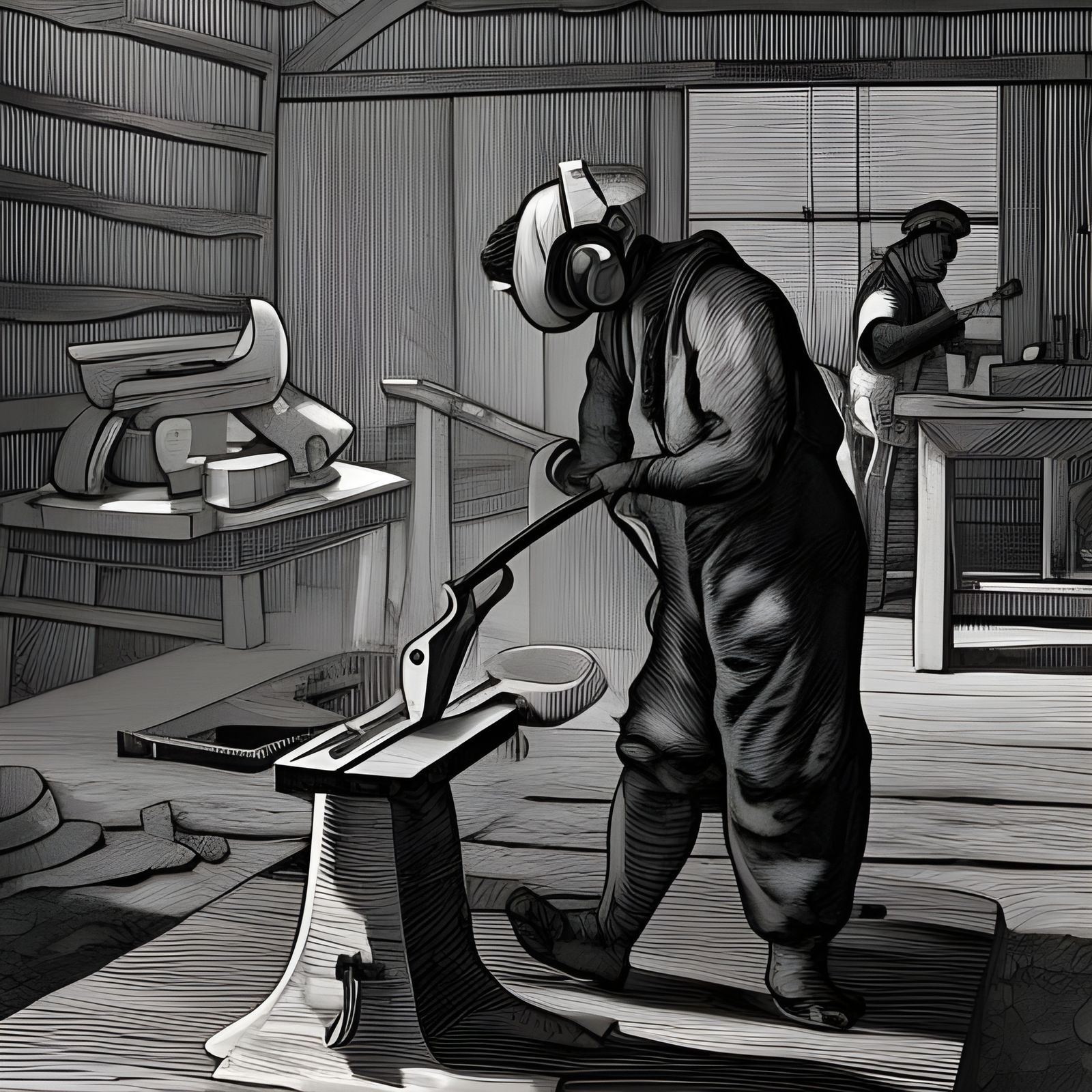 18th Century Laborers Forging Scissors: Linocut Portrait