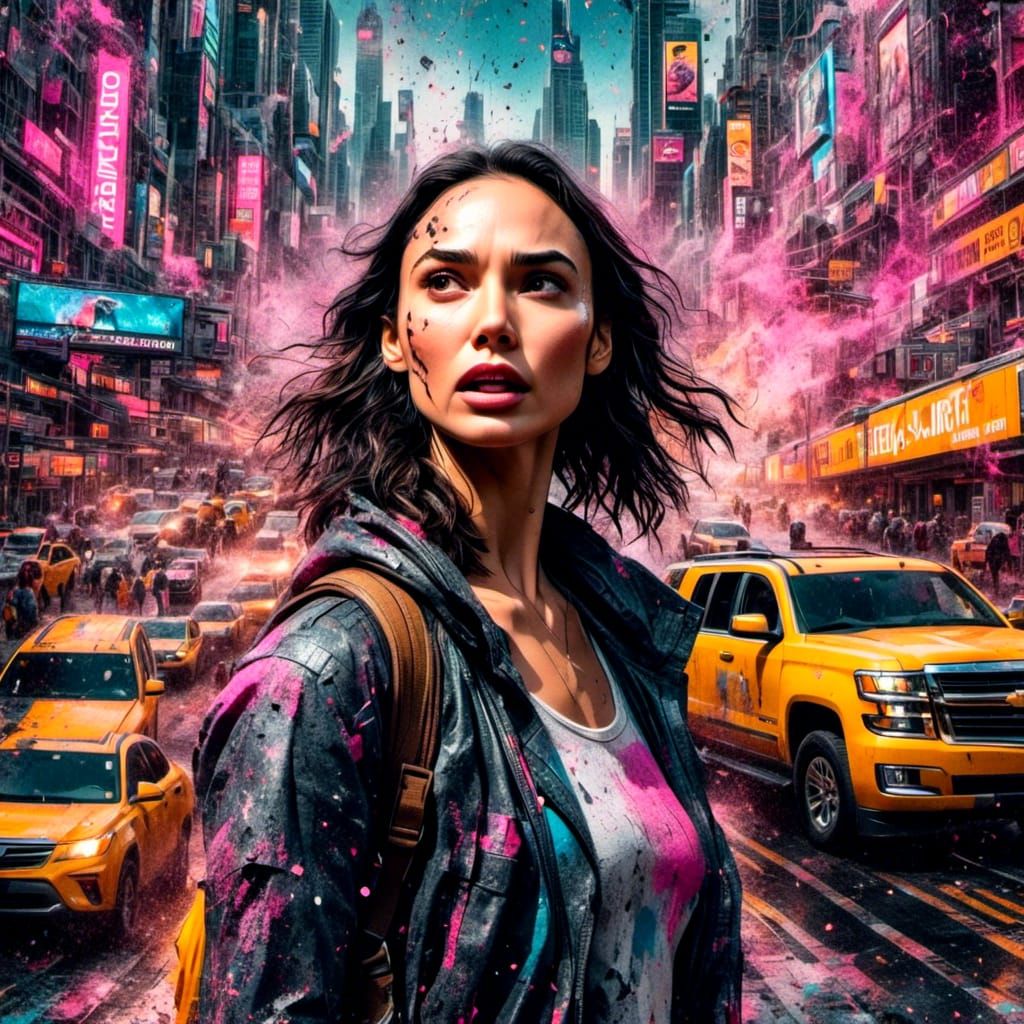 Gal Gadot Lost in Penn Station: Mixed Media Portrait