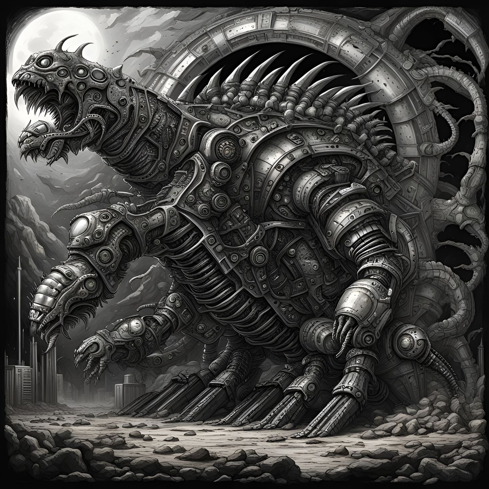 Demonic Mechagodzilla Centipede in H.R. Giger Style