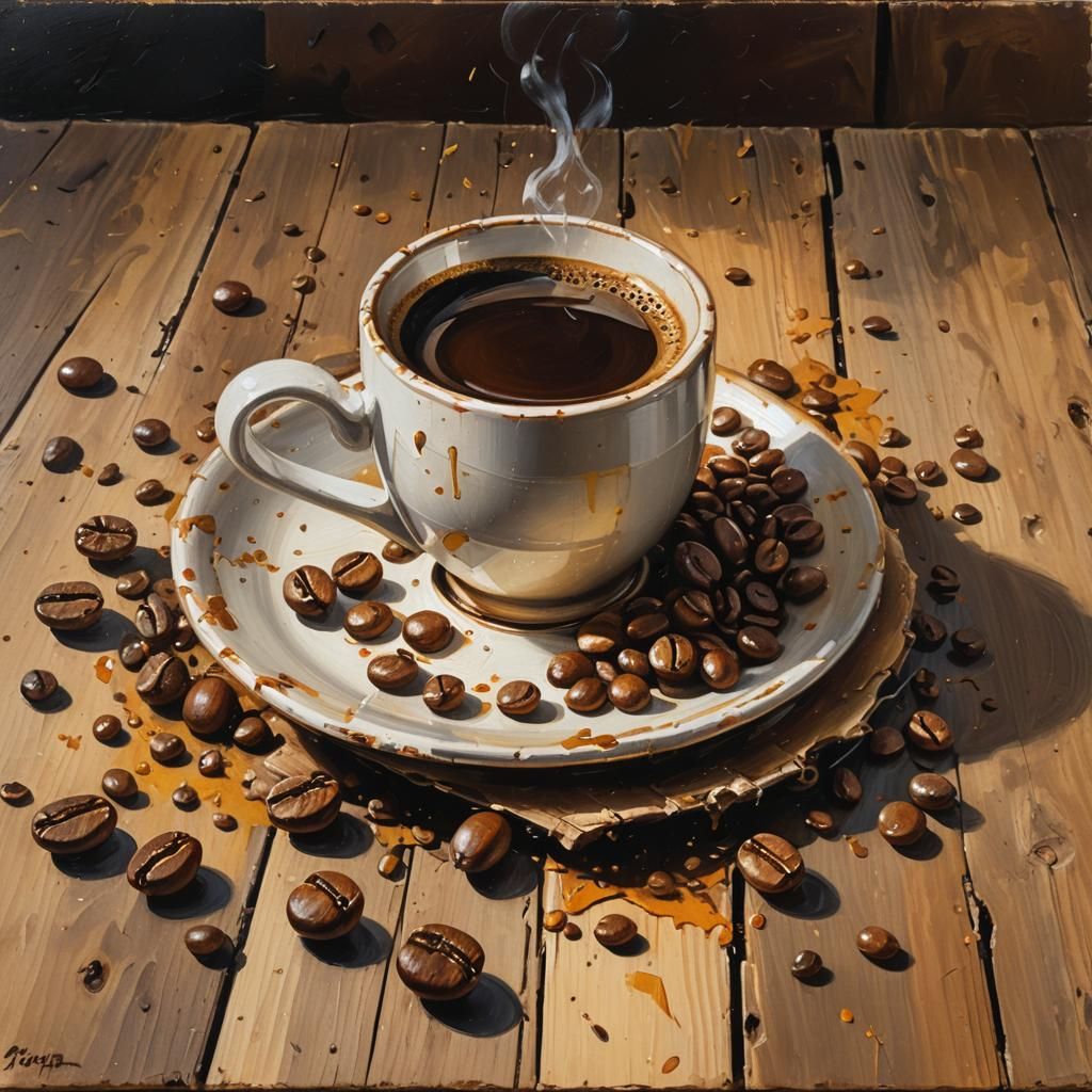 Coffee Cup Still Life as Impasto Oil Painting