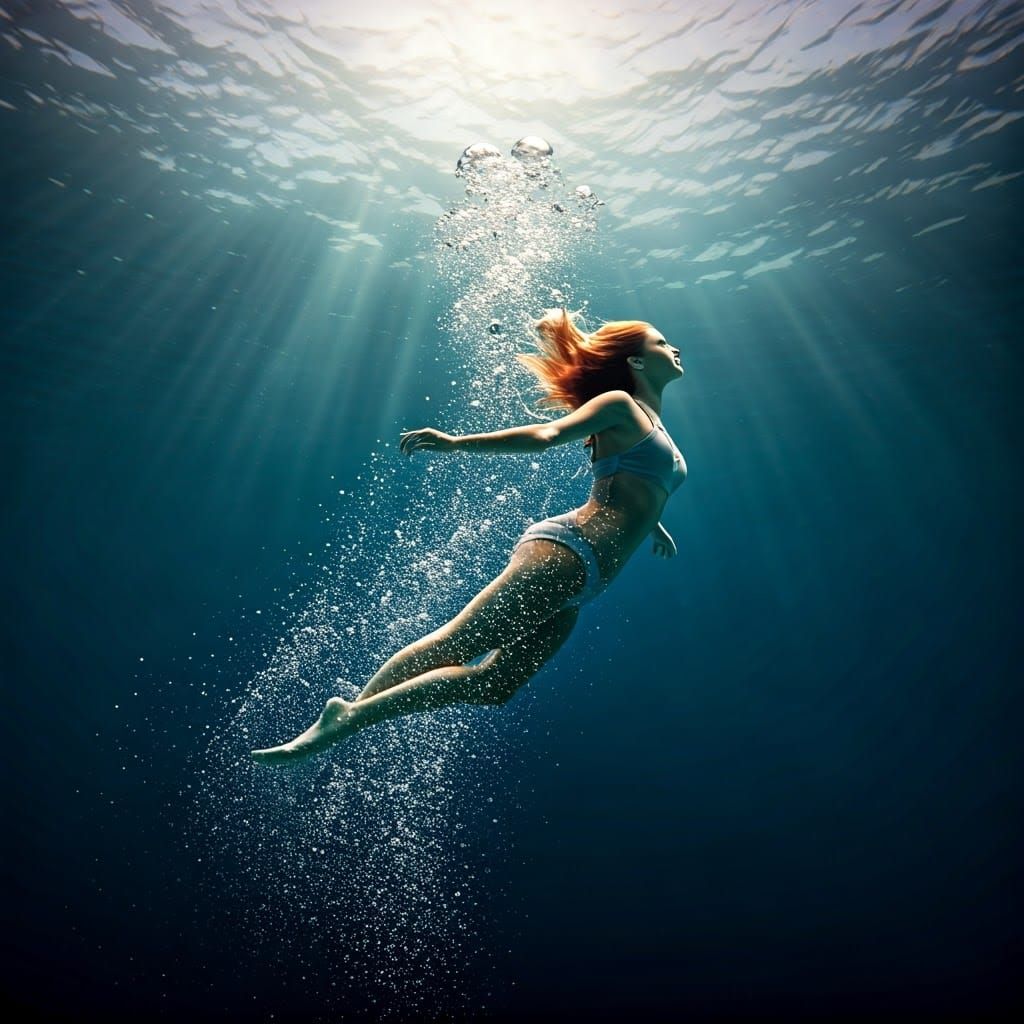Ethereal Underwater Woman in Shimmering Light