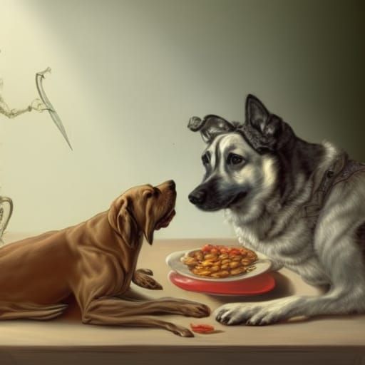 2 dogs fighting over beans