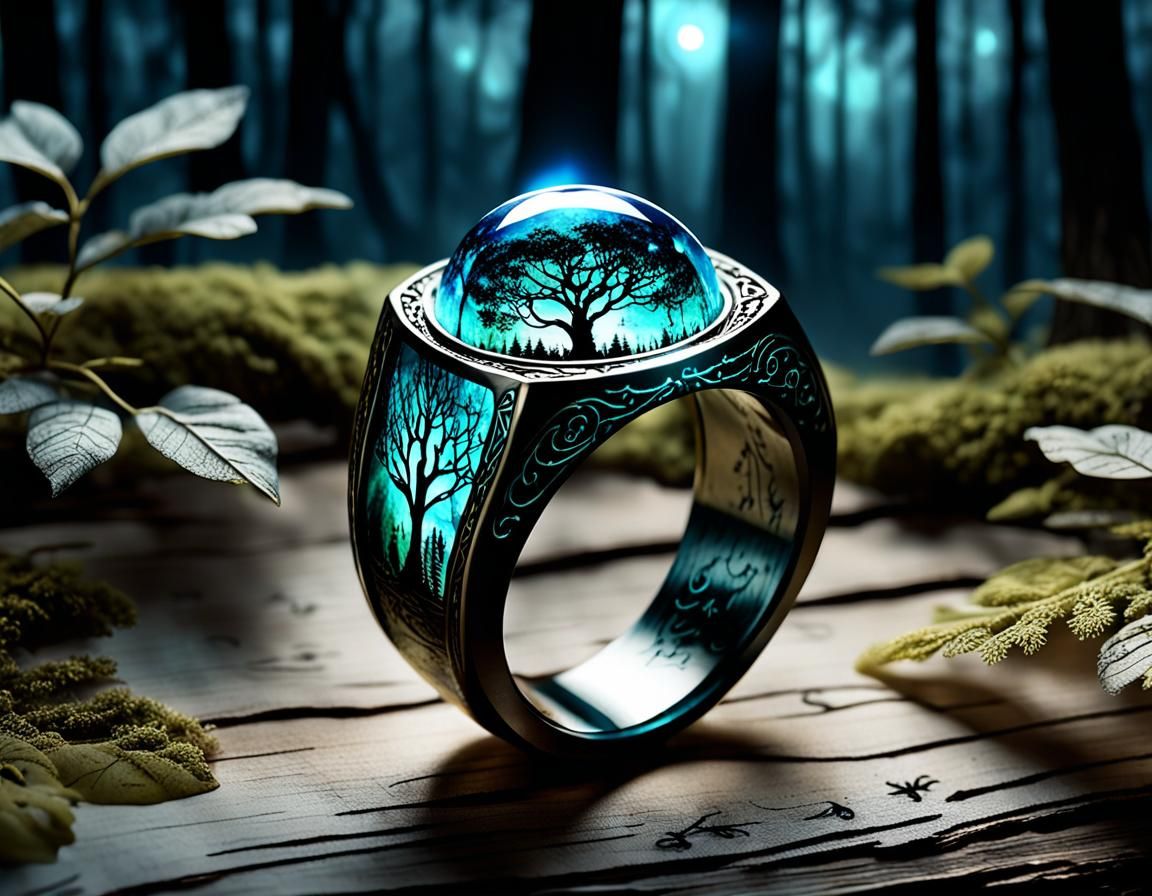 Gaussian Electromagnetism - Elven resin ring, with delicate Gaussian electromagnetism luminescent glow