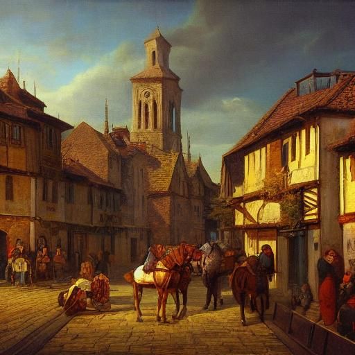 Bustling Medieval Byzantine Street Scene in Renaissance Styl...