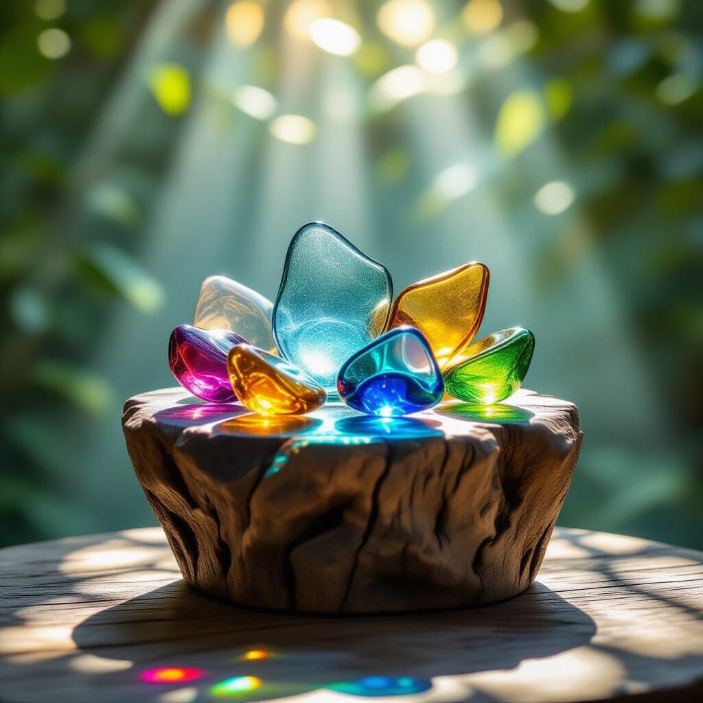 Sea Glass Sculptures Illuminated by Sunlight