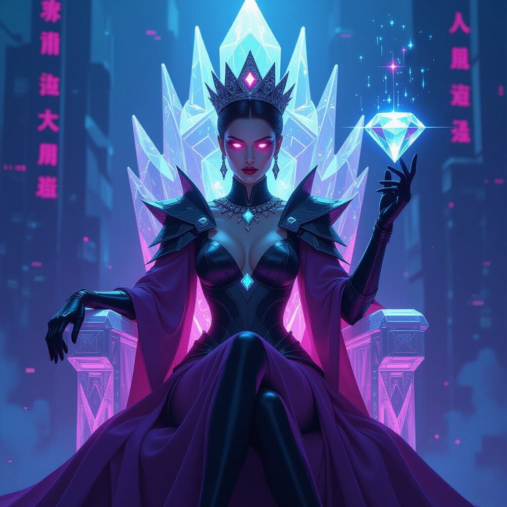 Futuristic Queen of Diamonds Empress Rules Neon City