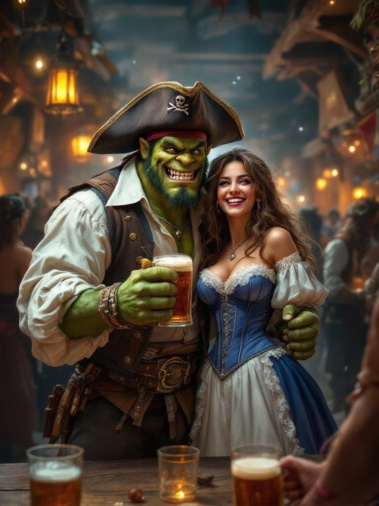 Pirate Tavern Scene with Orc and Human Companions