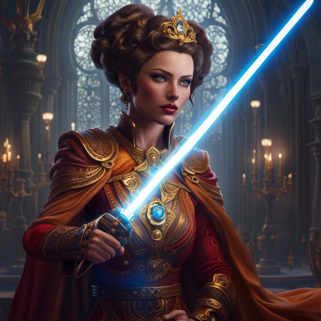 Rococo Jedi Princess with Lightsaber, Fantasy Art
