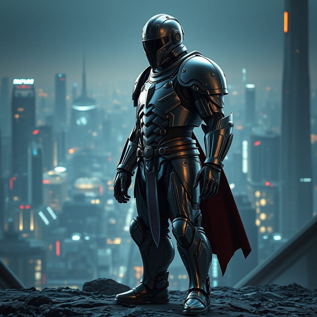 Gawain in Cyberpunk Cityscape