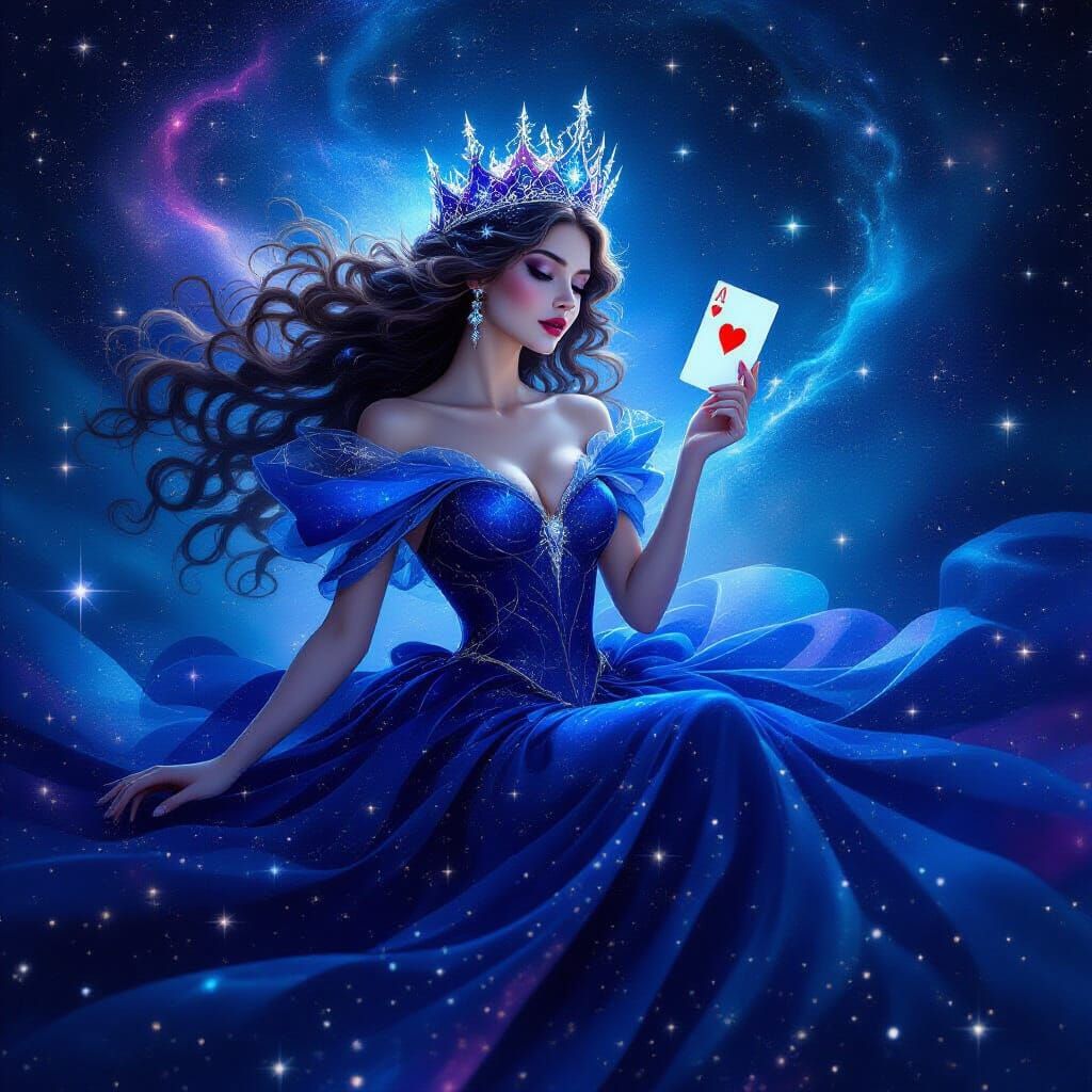 Celestial Queen of Hearts in Cosmic Nebula Style