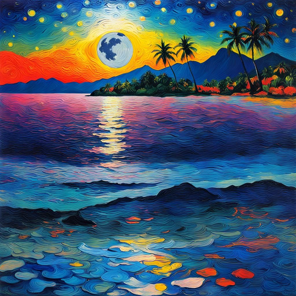 Gauguin-Inspired Abstract Photo of Tahiti at Night