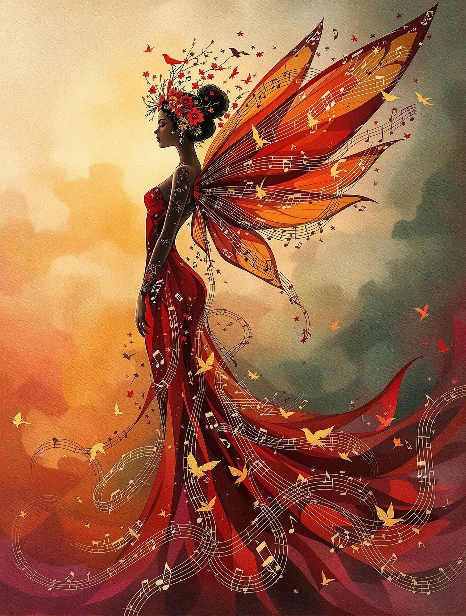 Flamenco Fairy Emerges in Vibrant Watercolor