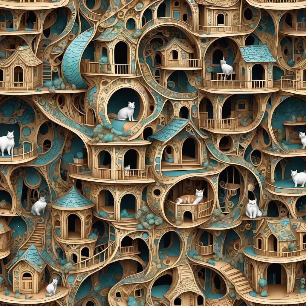 Abstract Fractal Cat House Vector Design