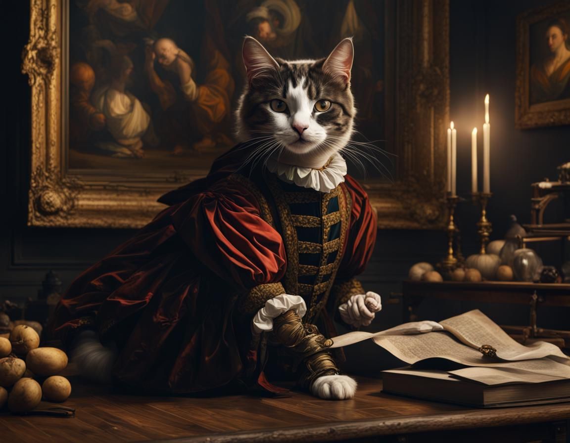 Cat in 17th Century Costume, Caravaggio Style