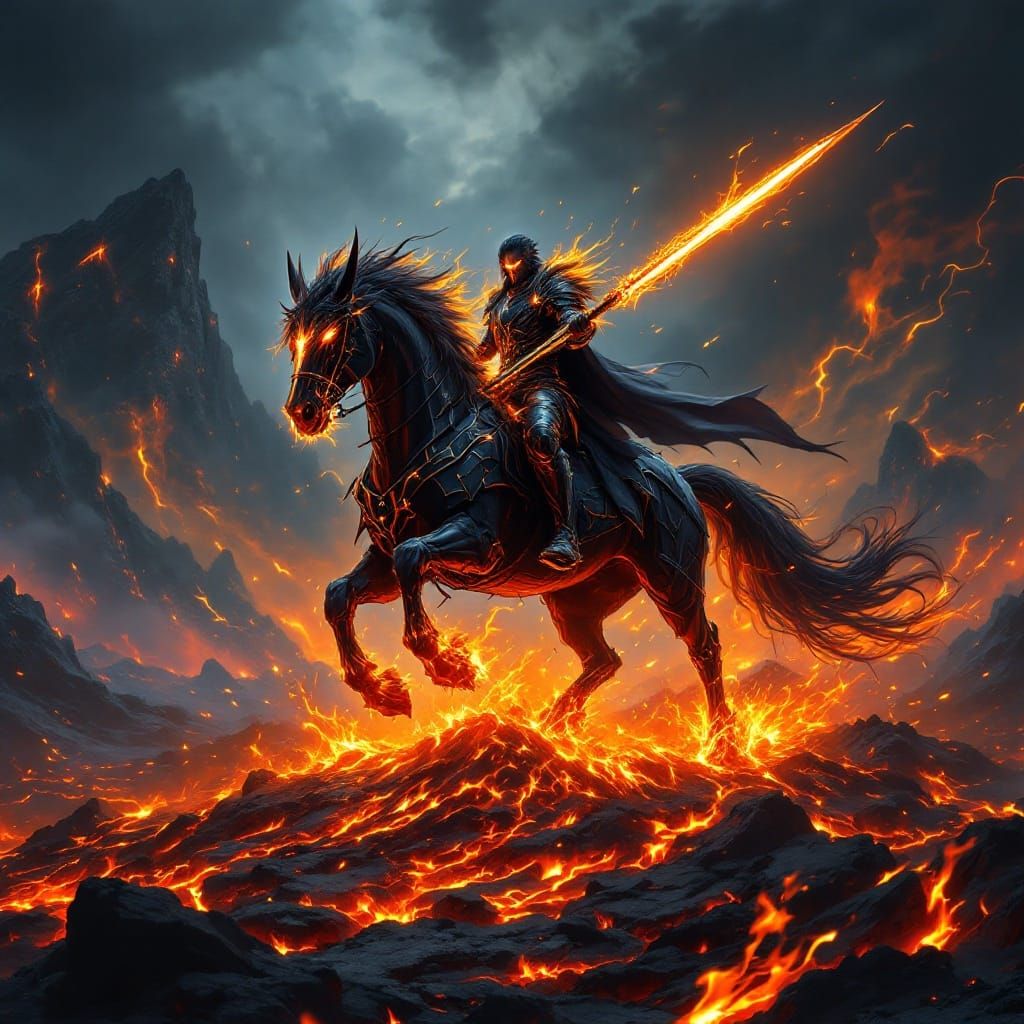 Ethereal Warhorse in Lava Sea: Gothic Fantasy