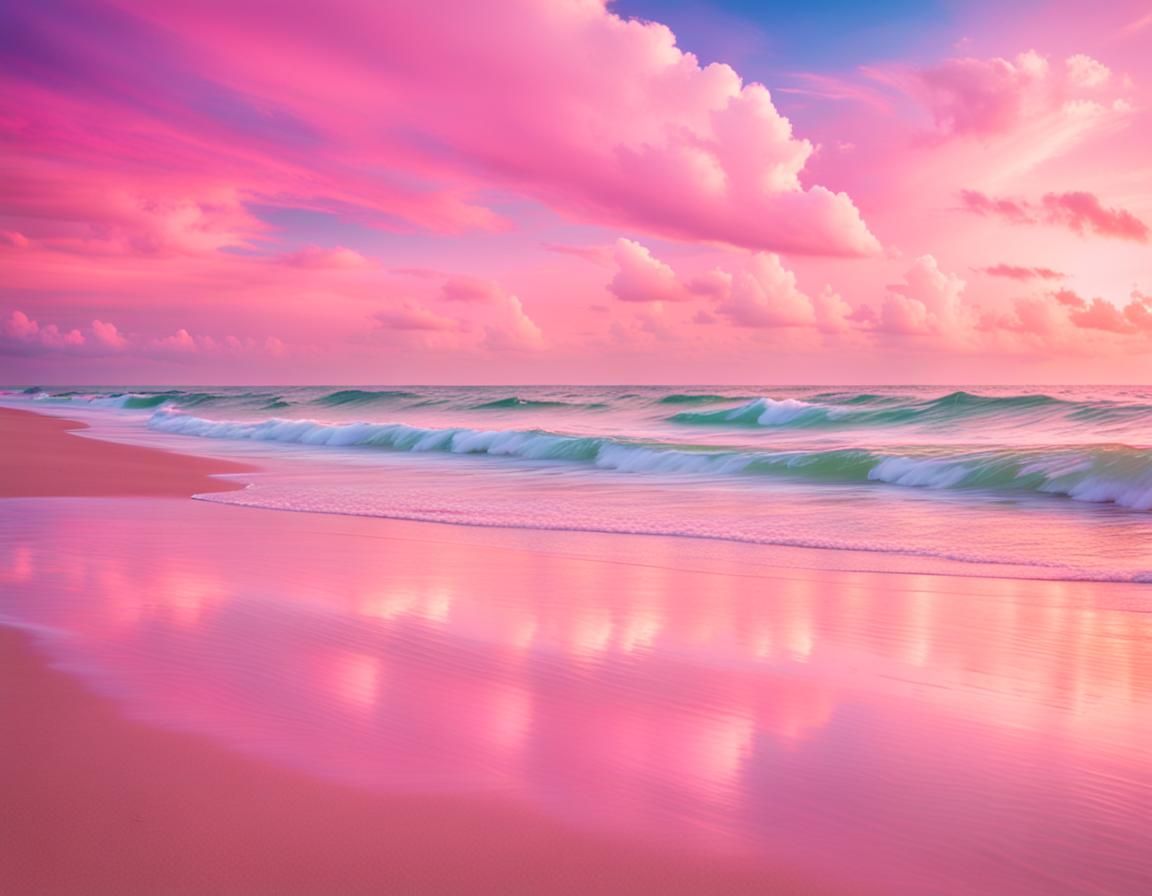 Pink Beach Dreamscape in Y2K Aesthetic