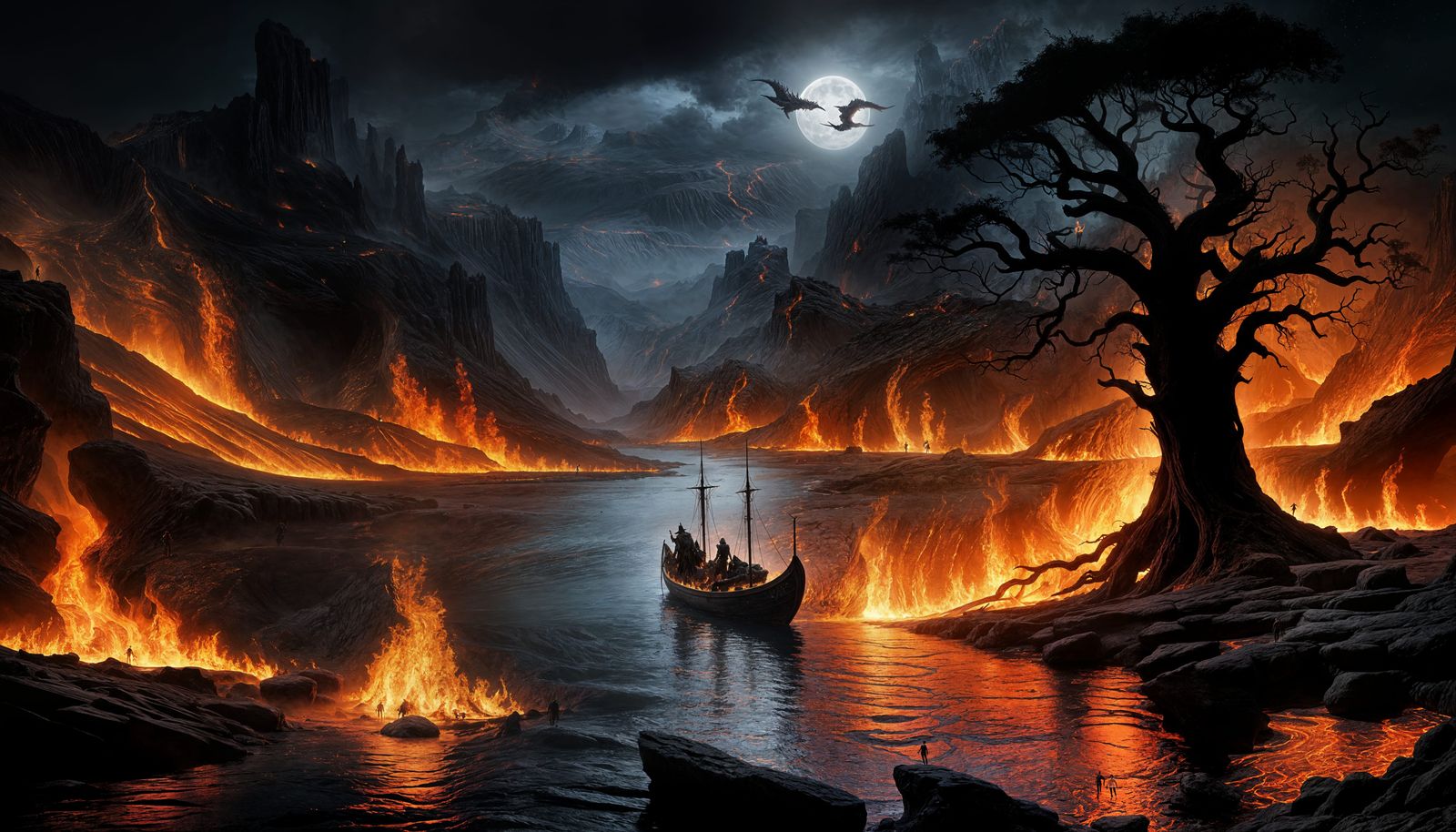 River Styx in Hades: Fiery Underworld Landscape