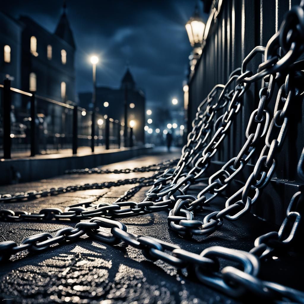 Chains in the Night: Hyperrealistic Atmospheric Image