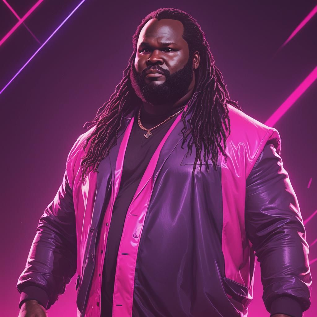 Mark Henry WWE in Synthwave Neon Style