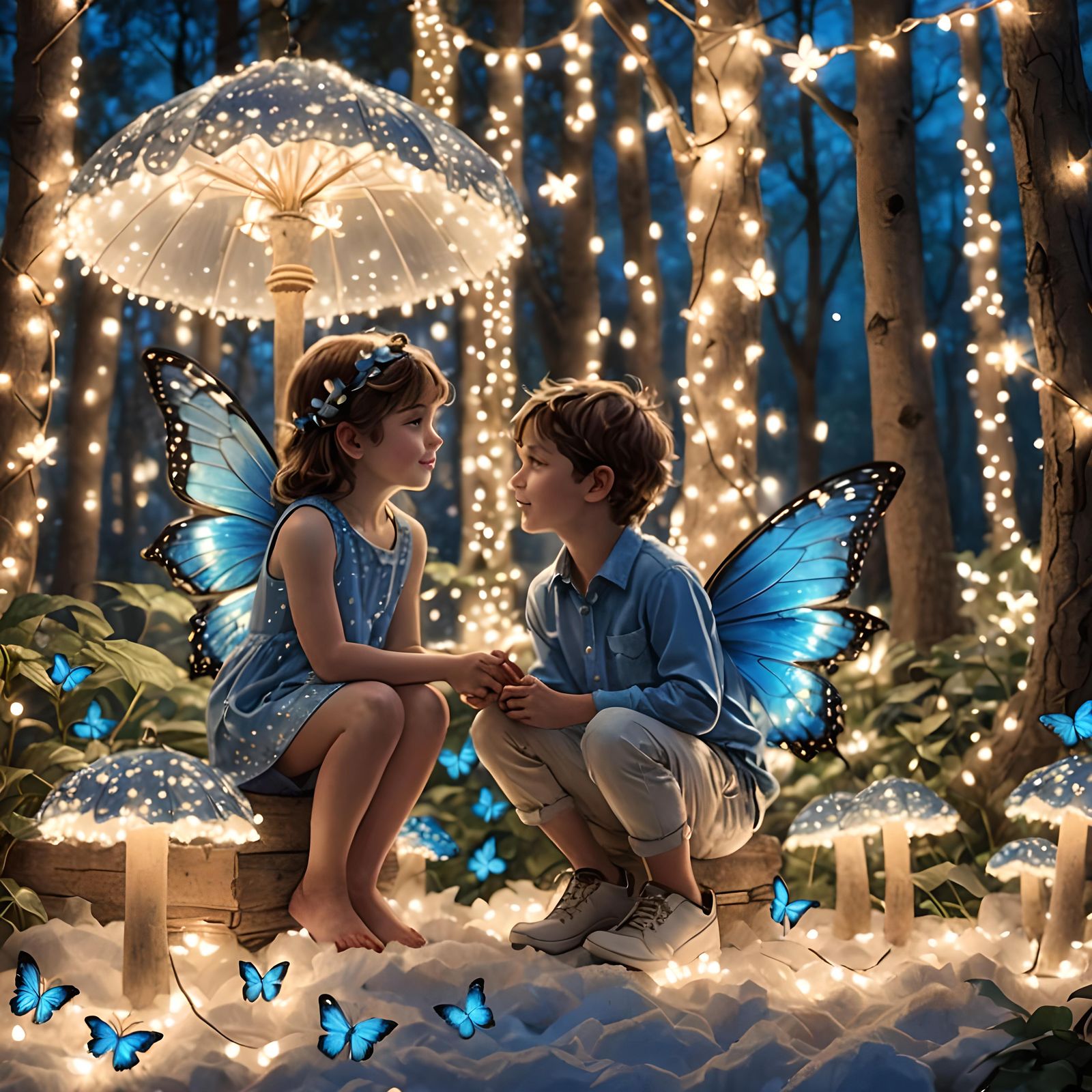 Twinkling Lights and Blue Butterflies