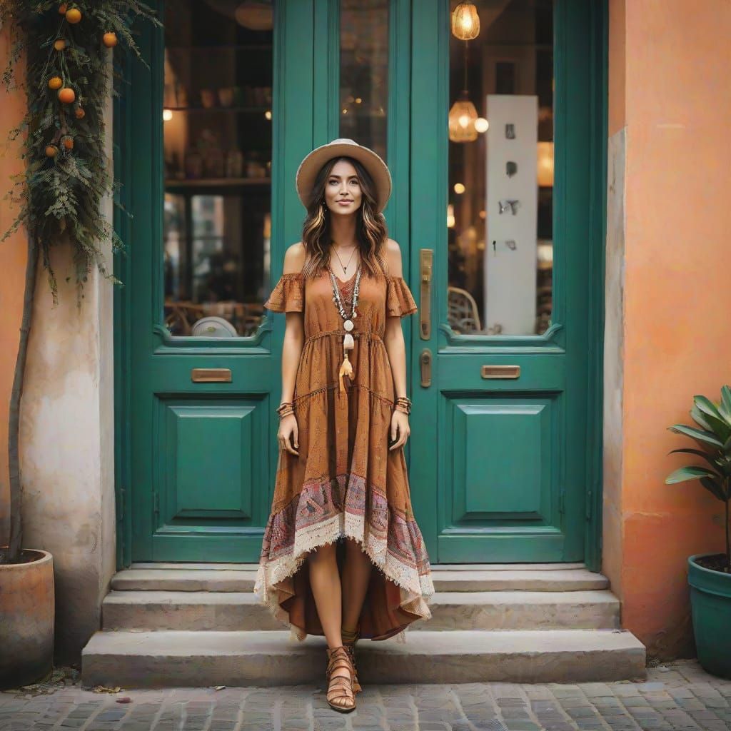 Boho-Chic Woman in Urban Street Photography
