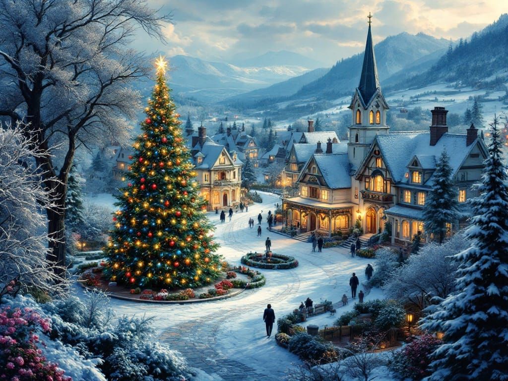 Victorian Christmas Village Scene