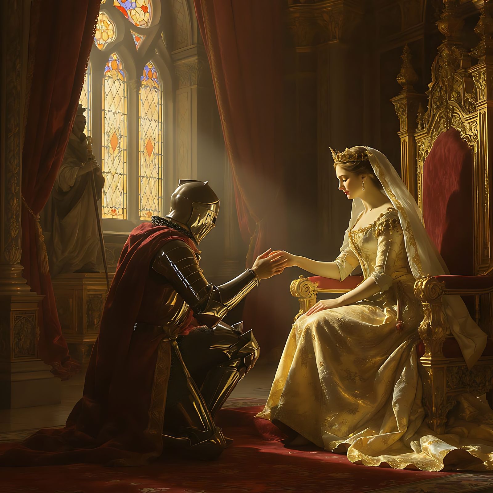 Knight Receives Honor in Opulent Throne Room