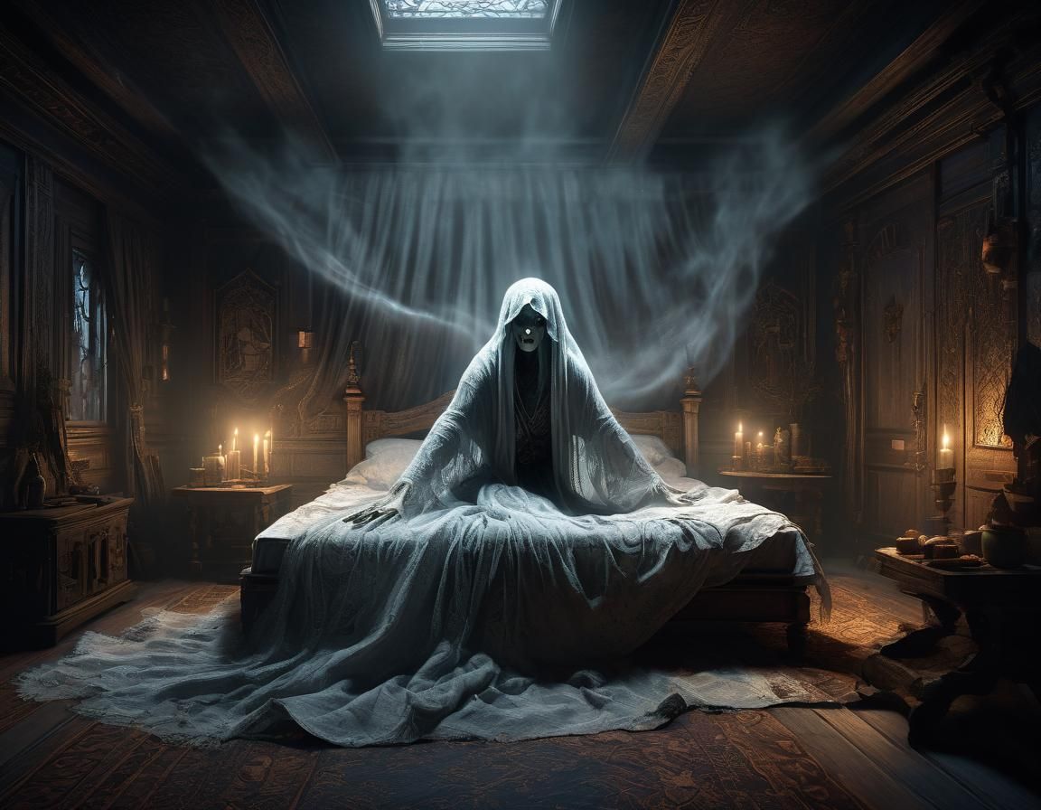 Angry Ghost Resists Witch in Dark Fantasy Art